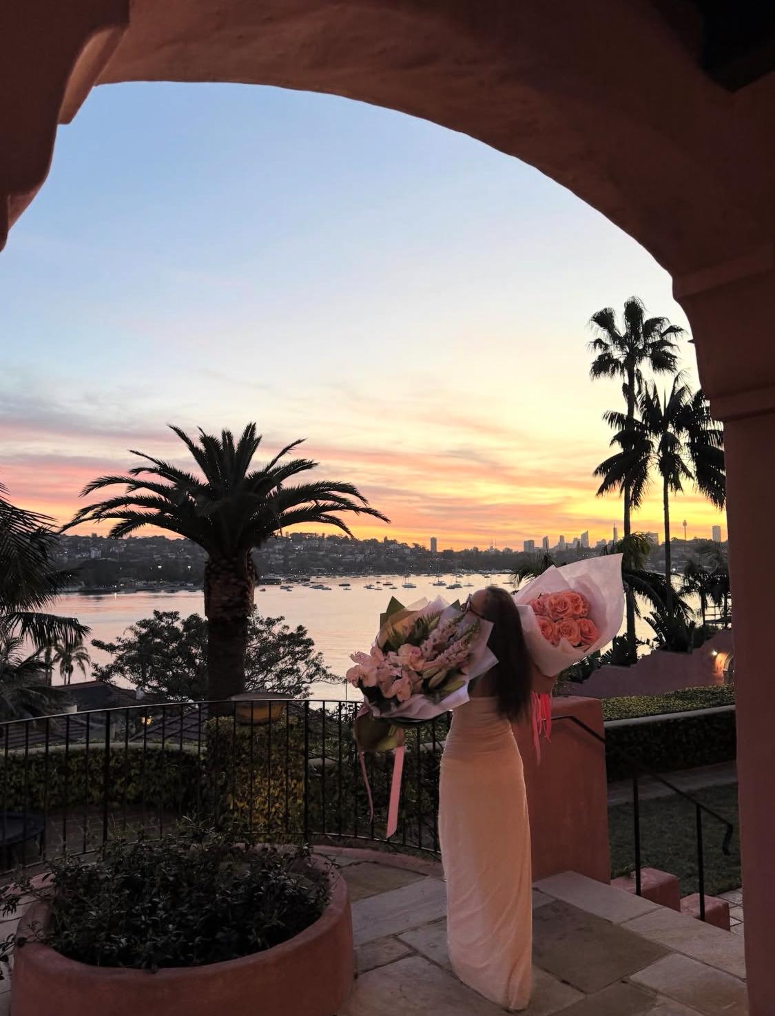Sunset harbour view from the arched terrace